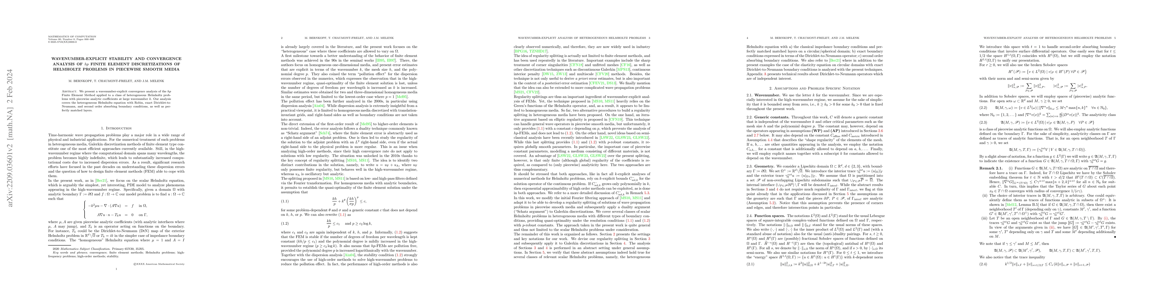 Thumbnail for Wavenumber-explicit stability and convergence analysis of hp finite
  element discretizations of Helmholtz problems in piecewise smooth media