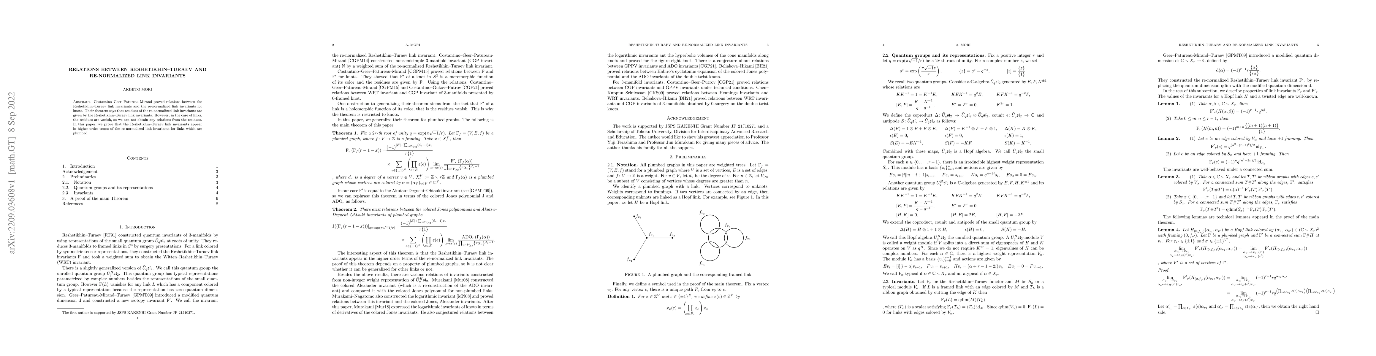 Thumbnail for Relations between Reshetikhin--Turaev and re-normalized link invariants
