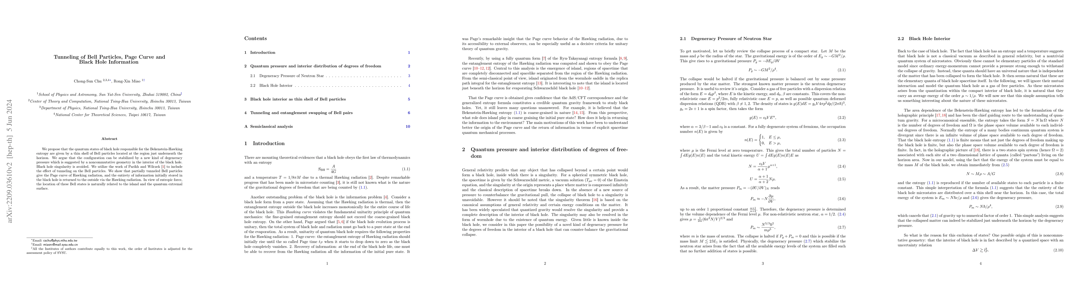 Thumbnail for Tunneling of Bell Particles, Page Curve and Black Hole Information