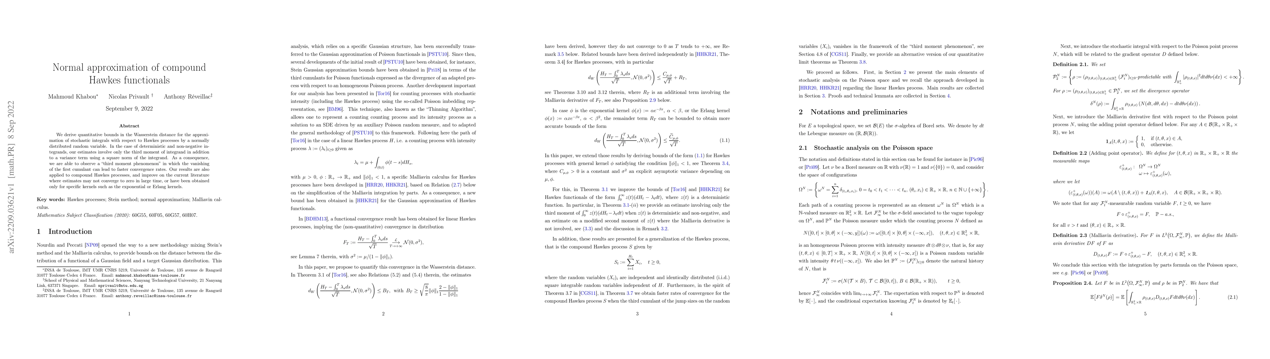 Thumbnail for Normal approximation of compound Hawkes functionals