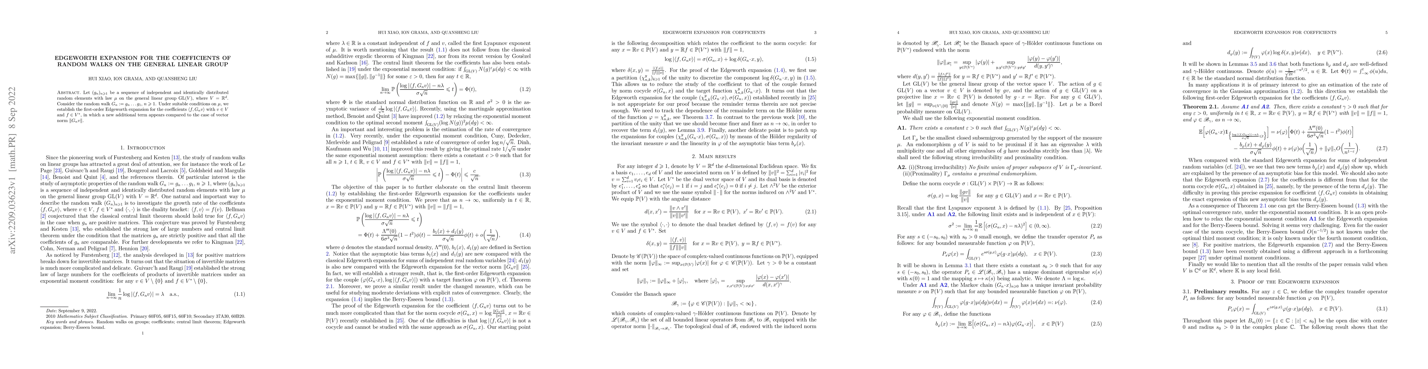 Thumbnail for Edgeworth expansion for the coefficients of random walks on the general
  linear group