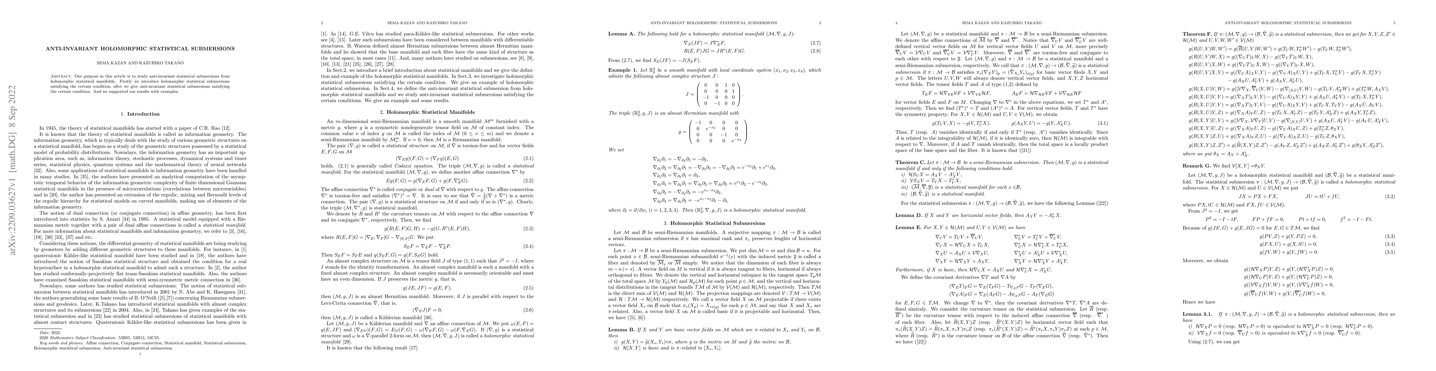 Thumbnail for Anti-Invariant Holomorphic Statistical Submersions