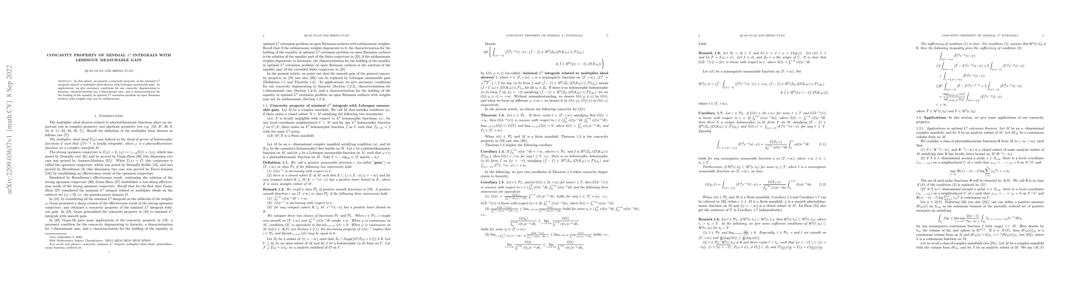 Thumbnail for Concavity property of minimal $L^2$ integrals with Lebesgue measurable
  gain
