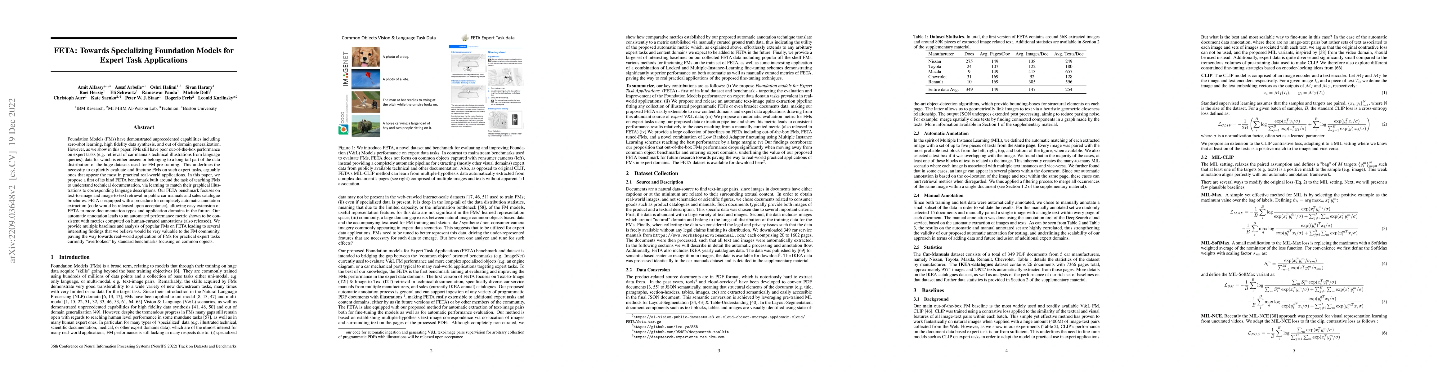 Thumbnail for FETA: Towards Specializing Foundation Models for Expert Task
  Applications