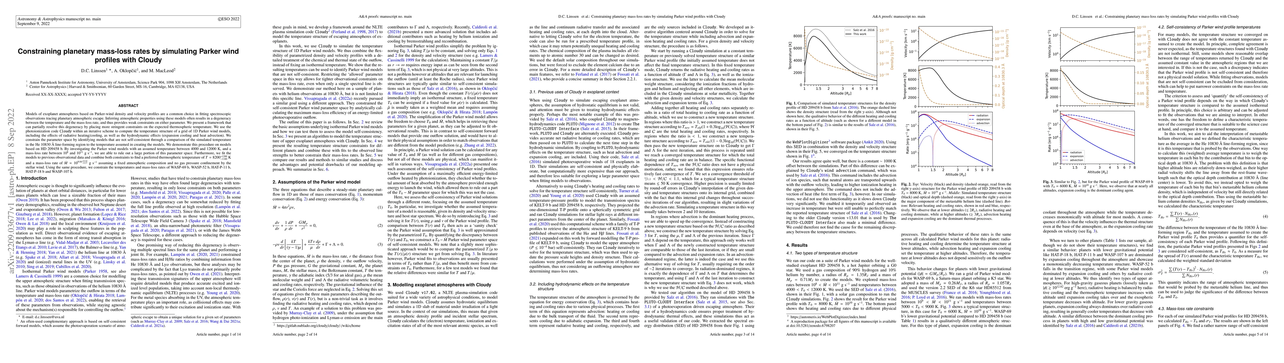 Thumbnail for Constraining planetary mass-loss rates by simulating Parker wind
  profiles with Cloudy