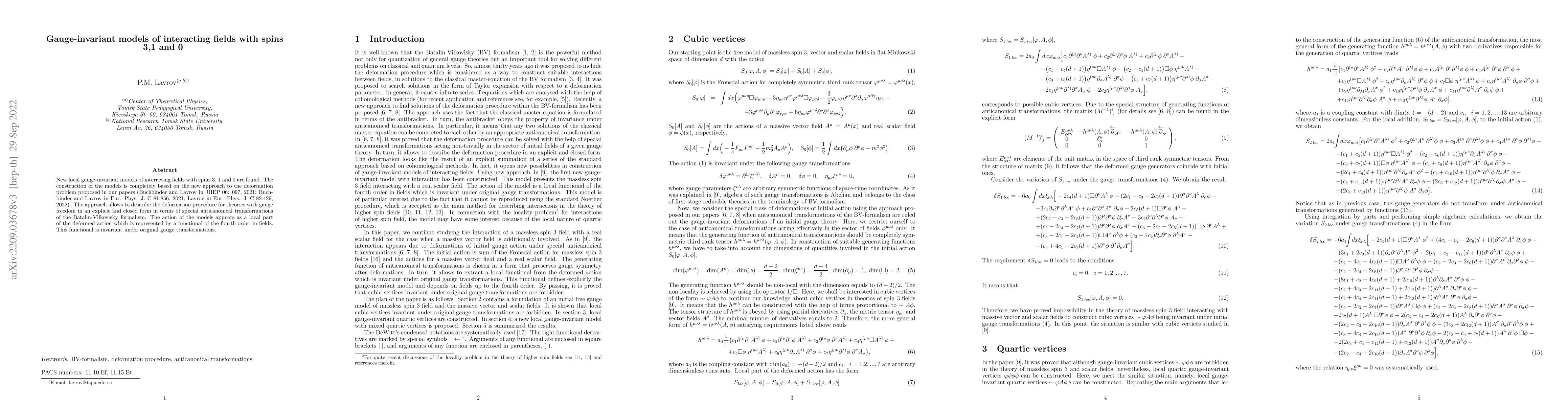 Thumbnail for Gauge-invariant models of interacting fields with spins 3,1 and 0