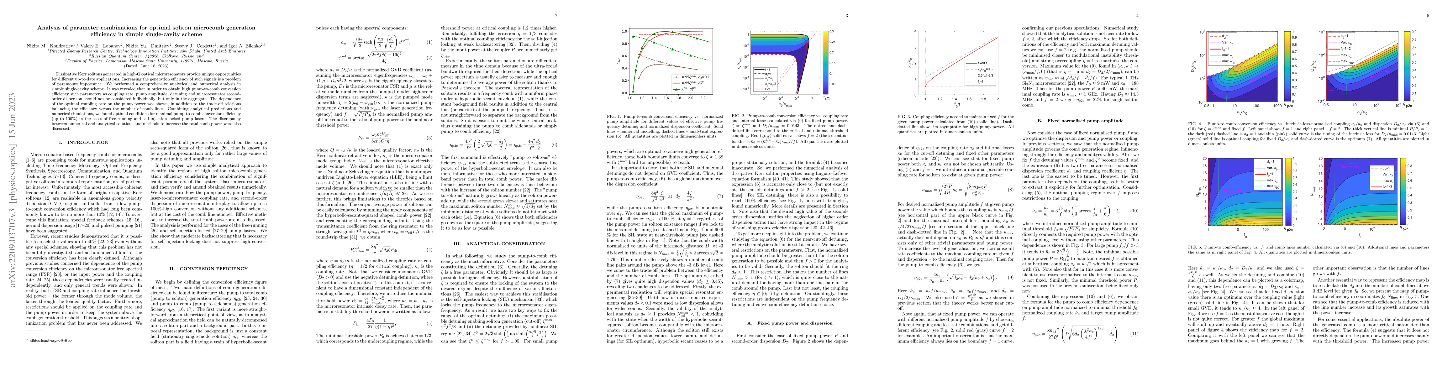 Thumbnail for Analysis of parameter combinations for optimal soliton microcomb
  generation efficiency in a simple single-cavity scheme