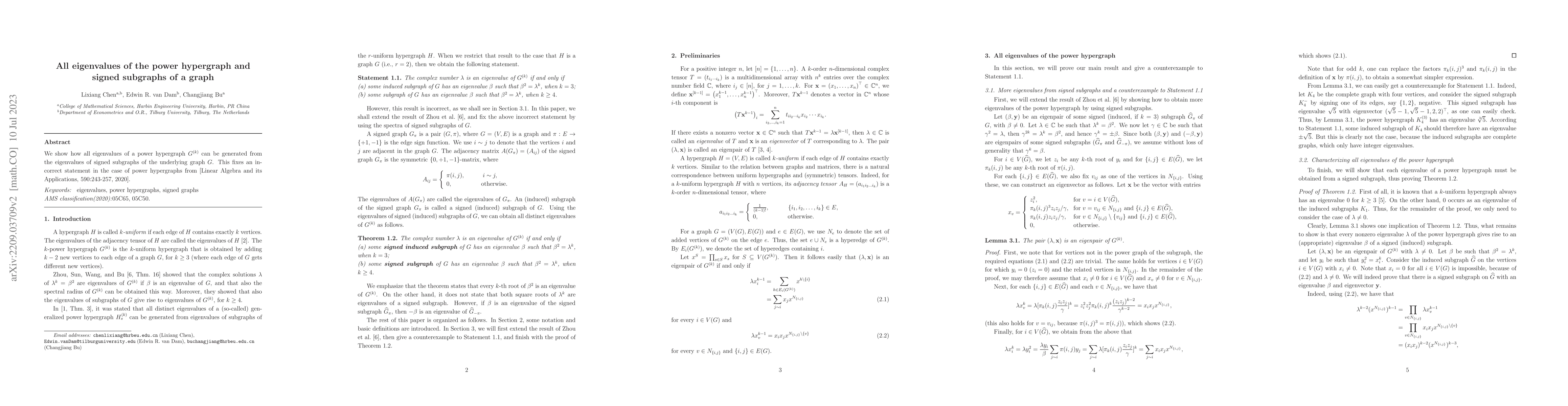 Thumbnail for All eigenvalues of the power hypergraph and signed subgraphs of a graph