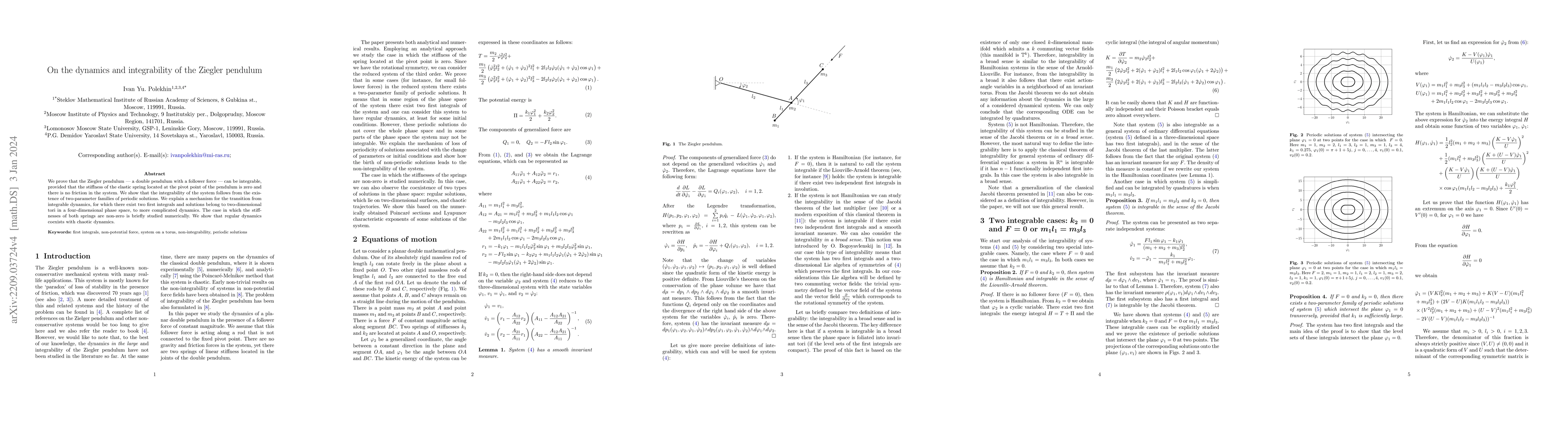 Thumbnail for On the dynamics and integrability of the Ziegler pendulum