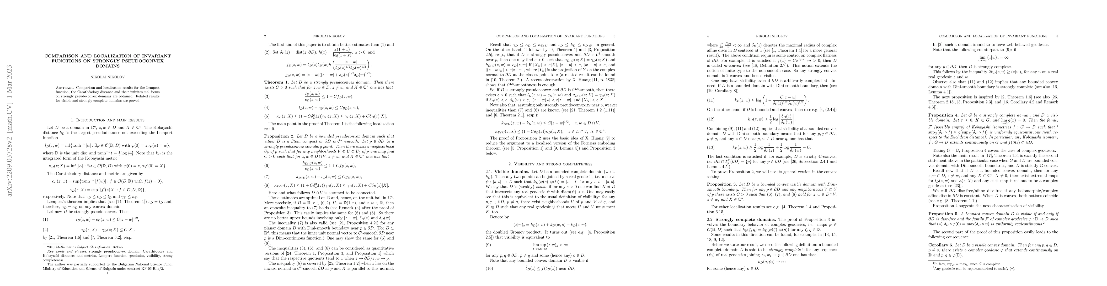 Thumbnail for Comparison and localization of invariant functions on strongly
  pseudoconvex domains