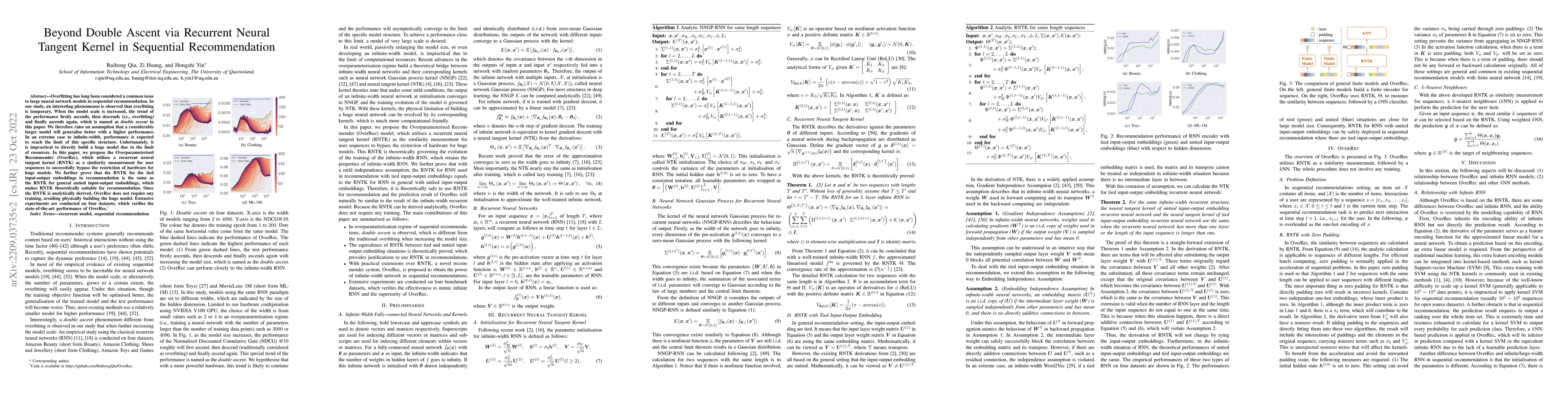 Thumbnail for Beyond Double Ascent via Recurrent Neural Tangent Kernel in Sequential
  Recommendation