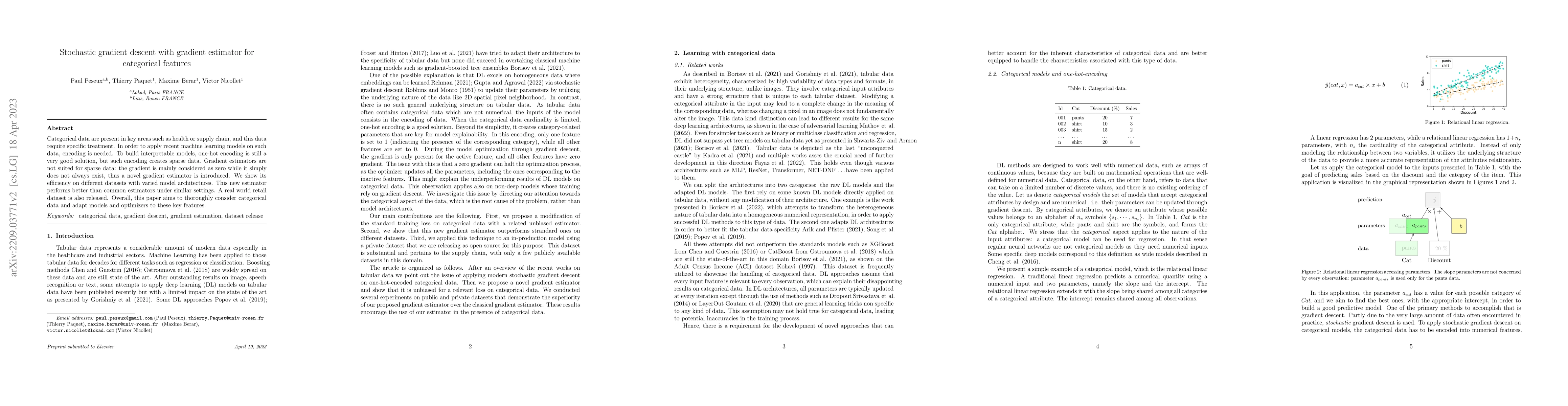 Thumbnail for Stochastic gradient descent with gradient estimator for categorical
  features