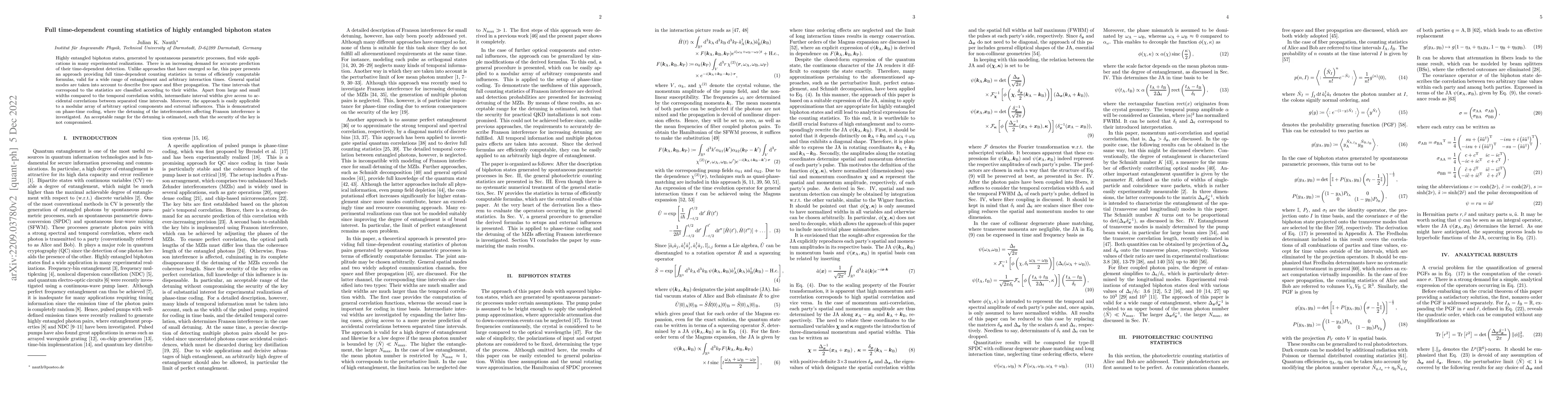 Thumbnail for Full time-dependent counting statistics of highly entangled biphoton
  states