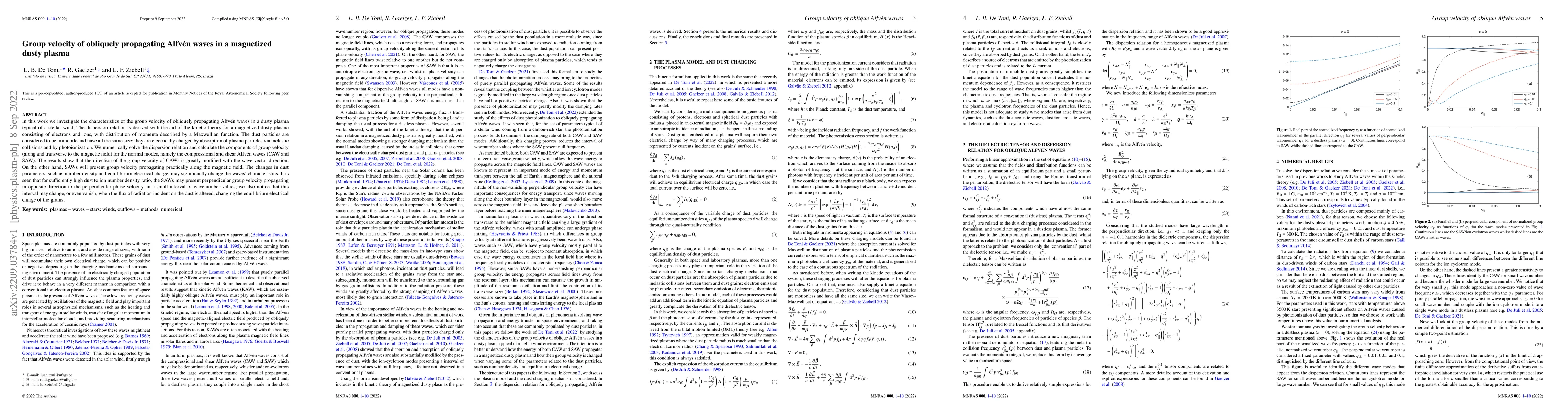 Thumbnail for Group velocity of obliquely propagating Alfv\'en waves in a magnetized
  dusty plasma