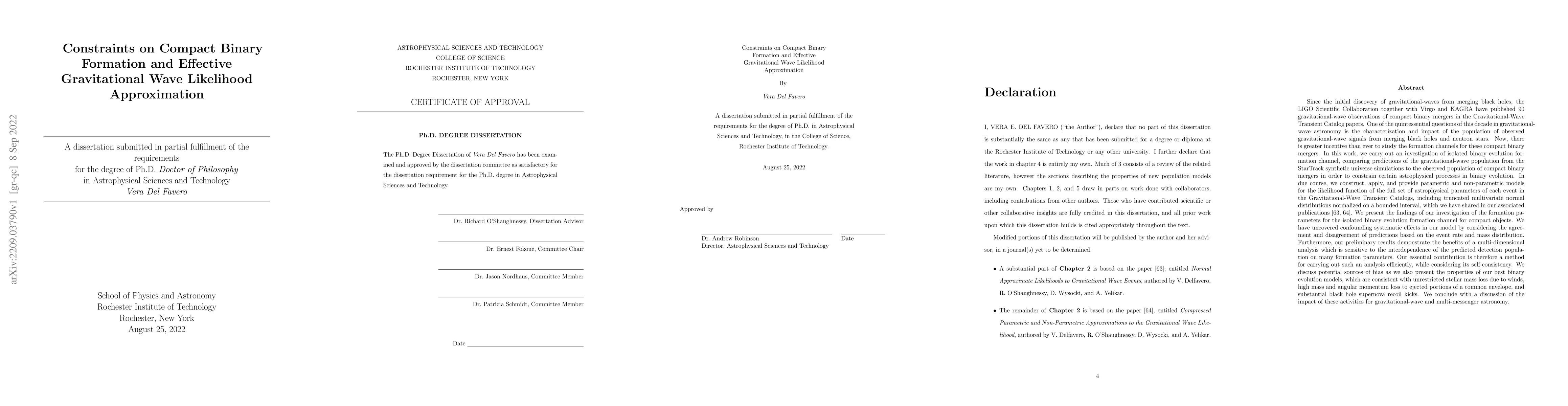 Thumbnail for Constraints on Compact Binary Formation and Effective Gravitational Wave
  Likelihood Approximation