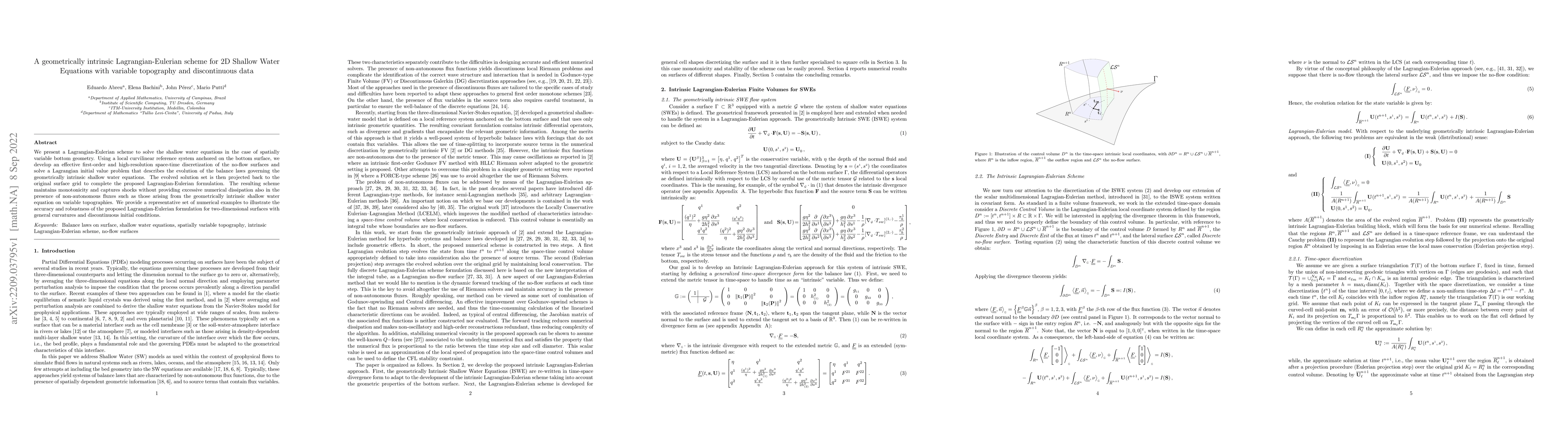 Thumbnail for A geometrically intrinsic Lagrangian-Eulerian scheme for 2D Shallow
  Water Equations with variable topography and discontinuous data