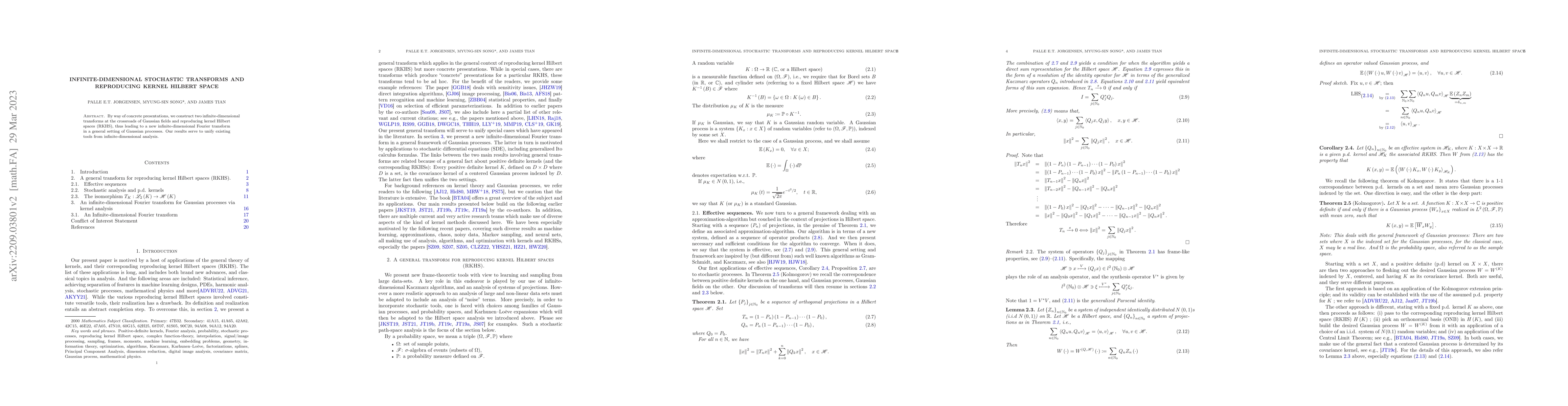 Thumbnail for Infinite-Dimensional Stochastic Transforms and Reproducing Kernel
  Hilbert space