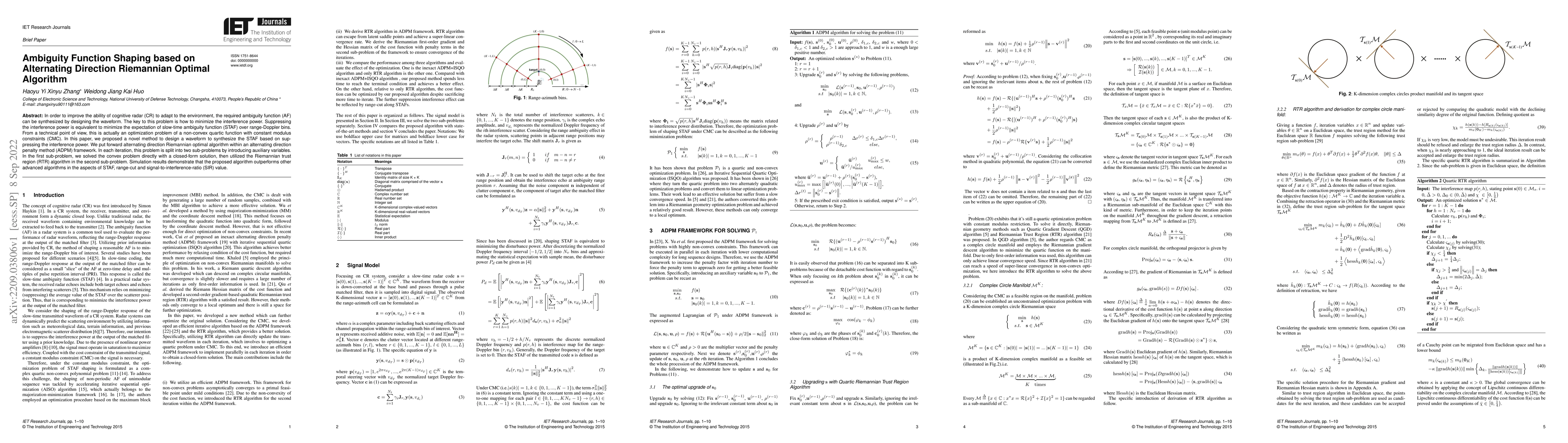 Thumbnail for Ambiguity Function Shaping based on Alternating Direction Riemannian
  Optimal Algorithm