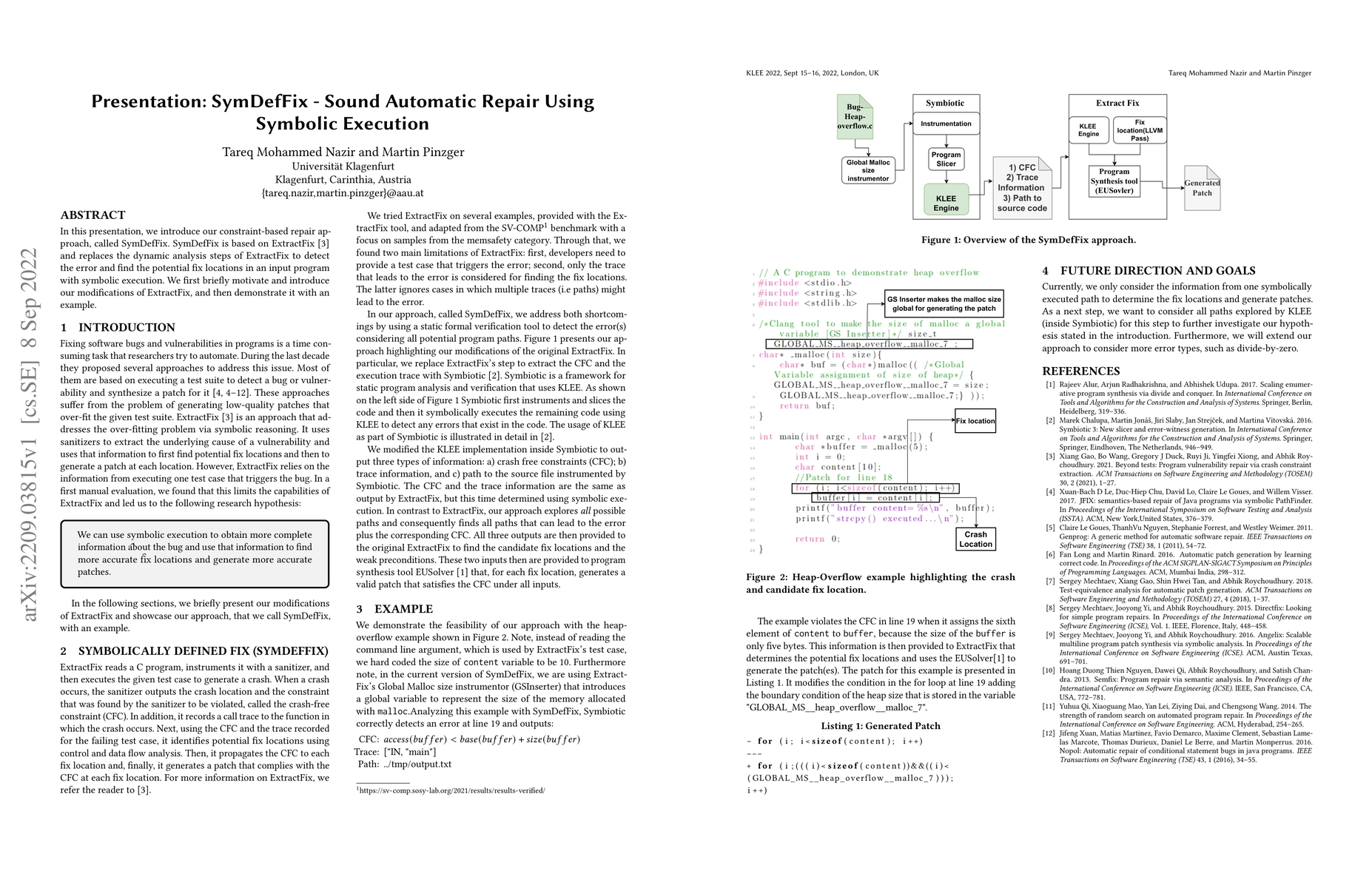 Thumbnail for Presentation: SymDefFix -- Sound Automatic Repair Using Symbolic
  Execution