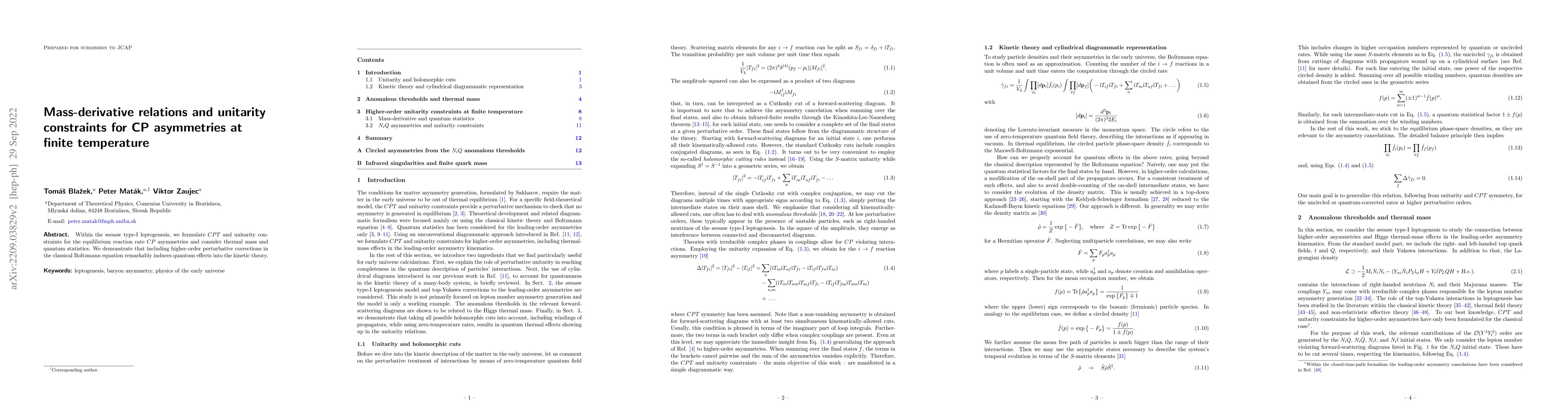 Thumbnail for Mass-derivative relations and unitarity constraints for $CP$ asymmetries
  at finite temperature