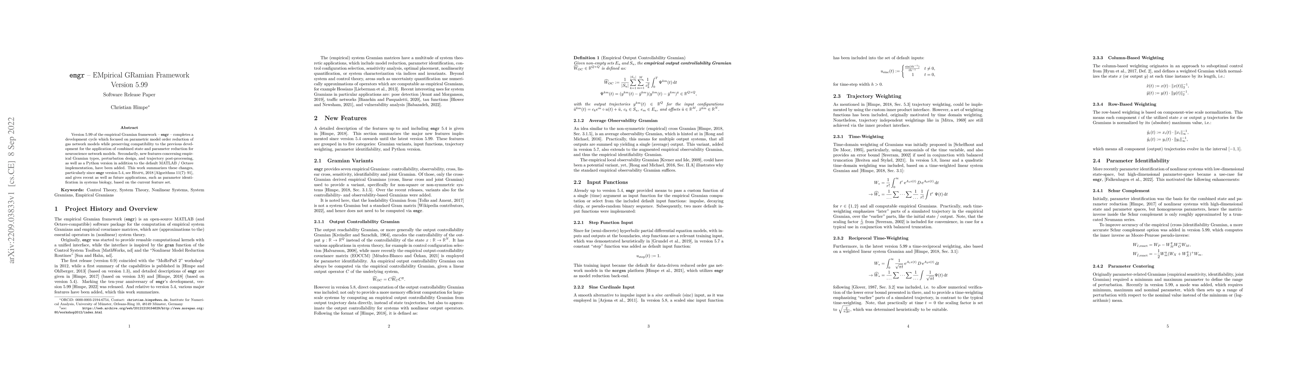 Thumbnail for emgr -- EMpirical GRamian Framework Version 5.99