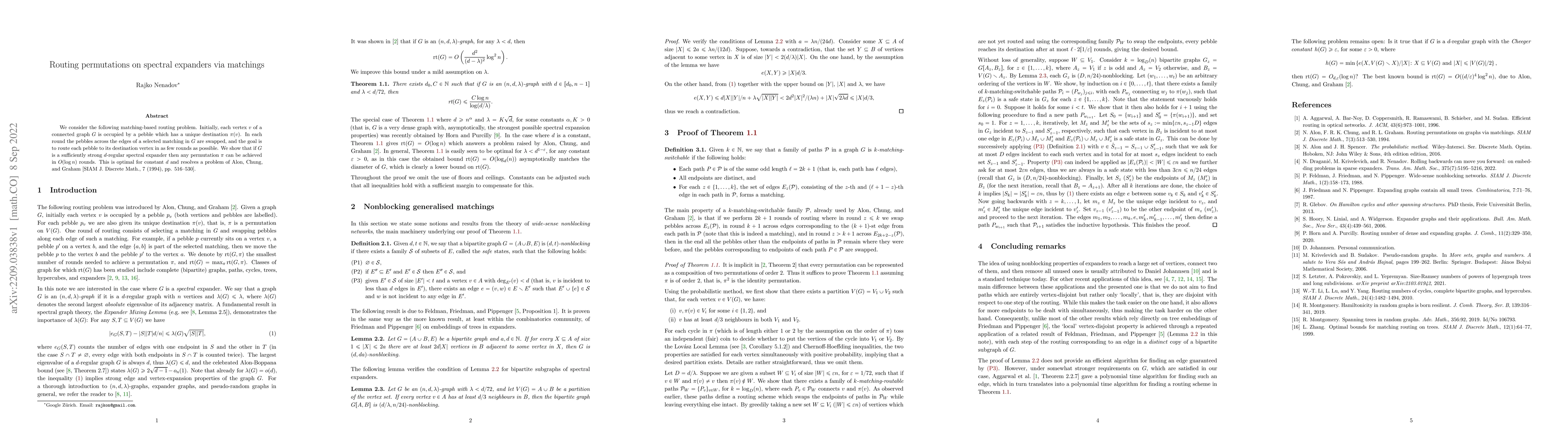 Thumbnail for Routing permutations on spectral expanders via matchings