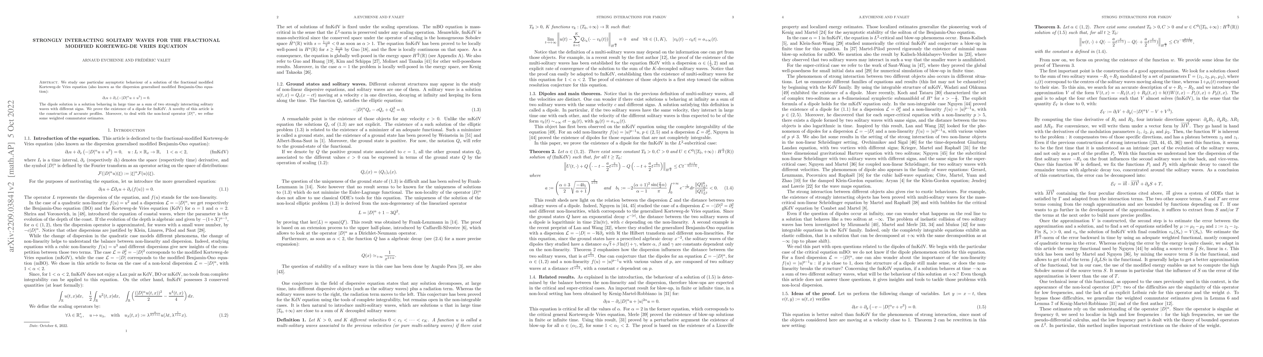 Thumbnail for Strongly interacting solitary waves for the fractional modified
  Korteweg-de Vries equation