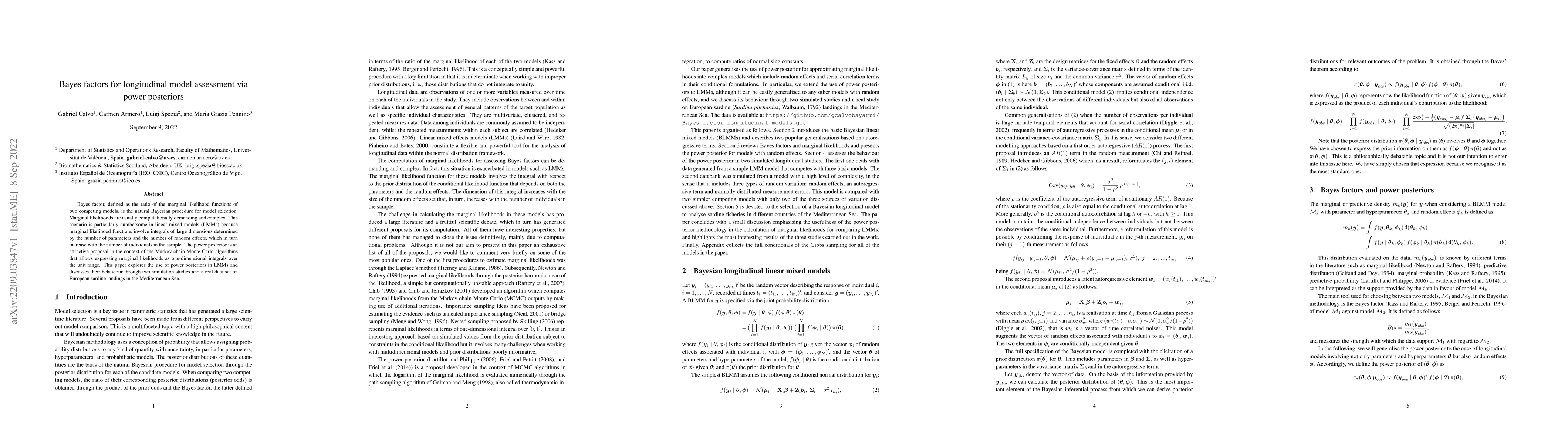 Thumbnail for Bayes factors for longitudinal model assessment via power posteriors