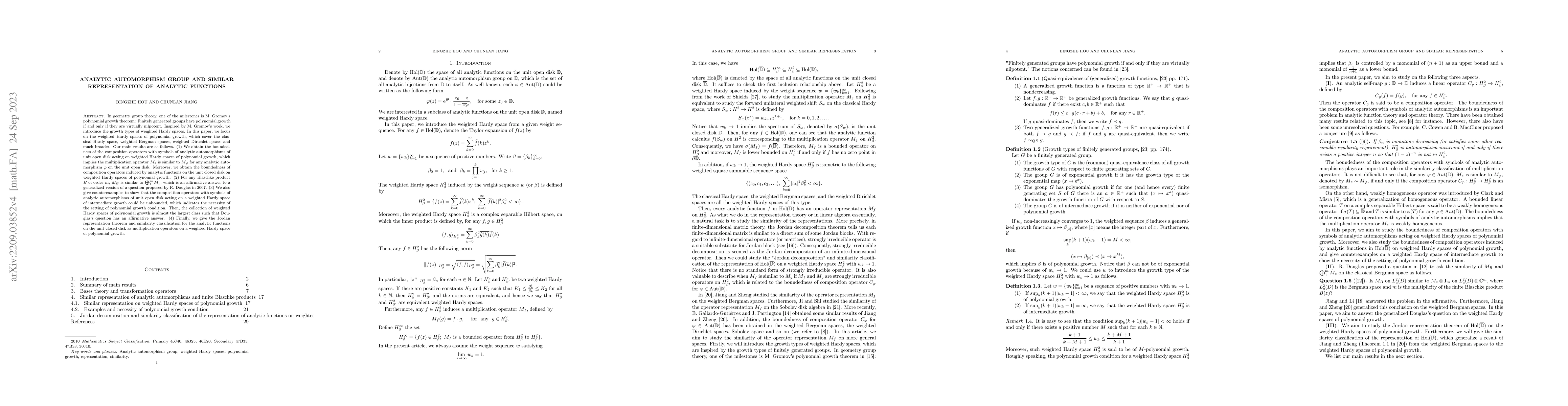 Thumbnail for Analytic automorphism group and similar representation of analytic
  functions