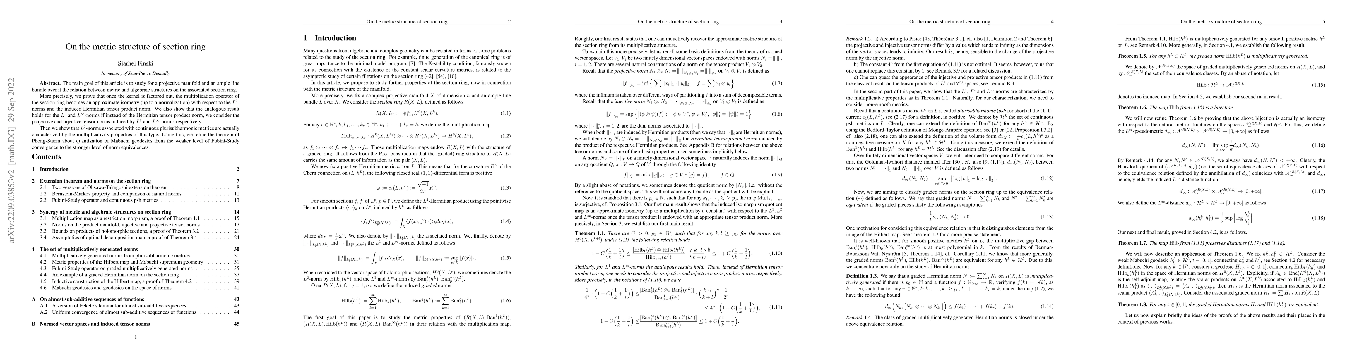 Thumbnail for On the metric structure of section ring
