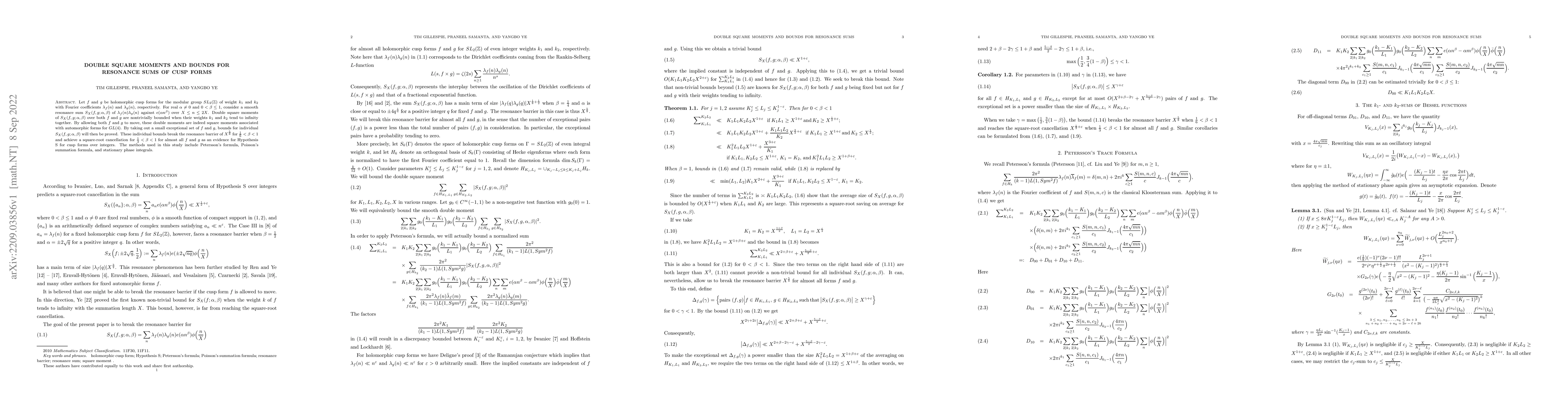 Thumbnail for Double square moments and bounds for resonance sums of cusp forms