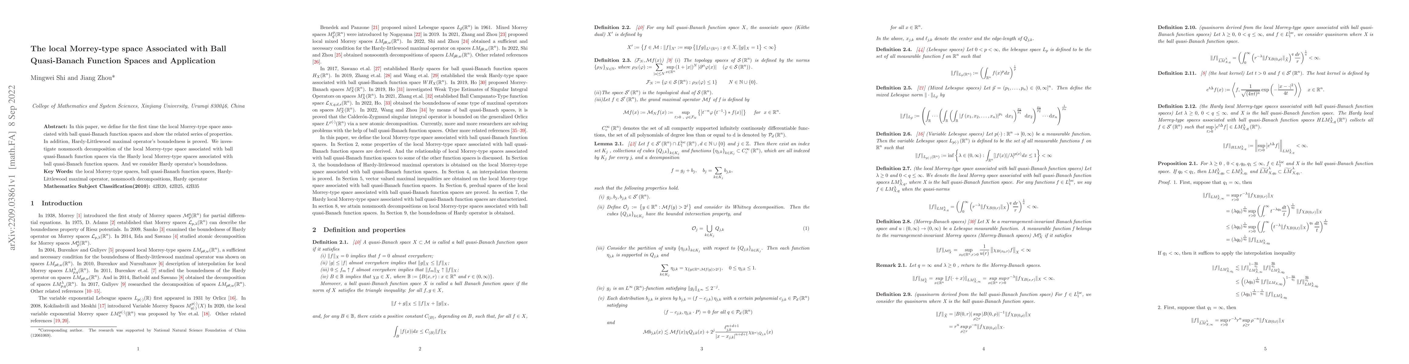 Thumbnail for The local Morrey-type space Associated with Ball Quasi-Banach Function
  Spaces and Application