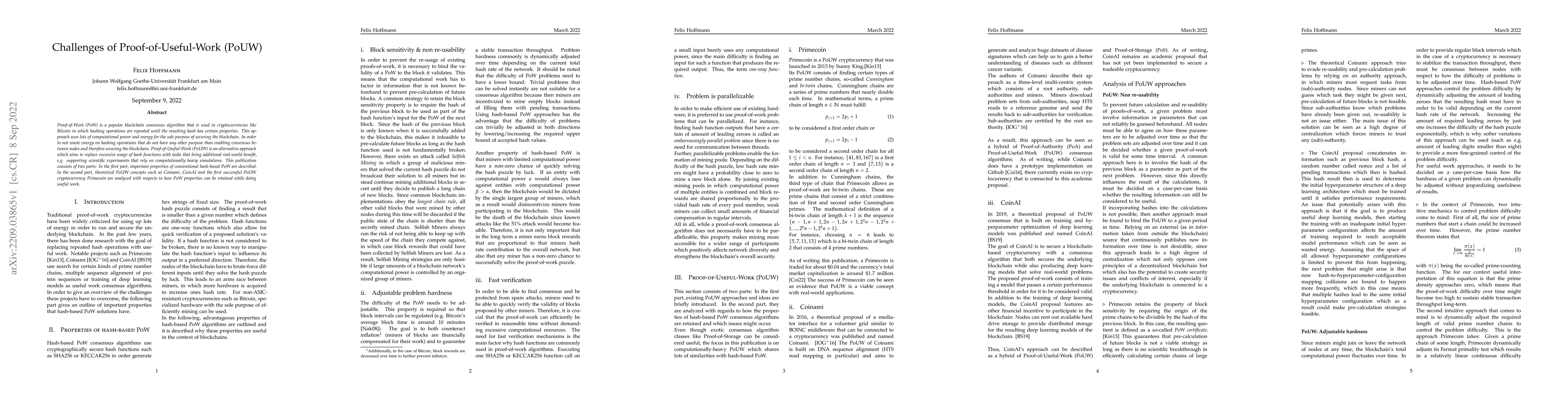 Thumbnail for Challenges of Proof-of-Useful-Work (PoUW)