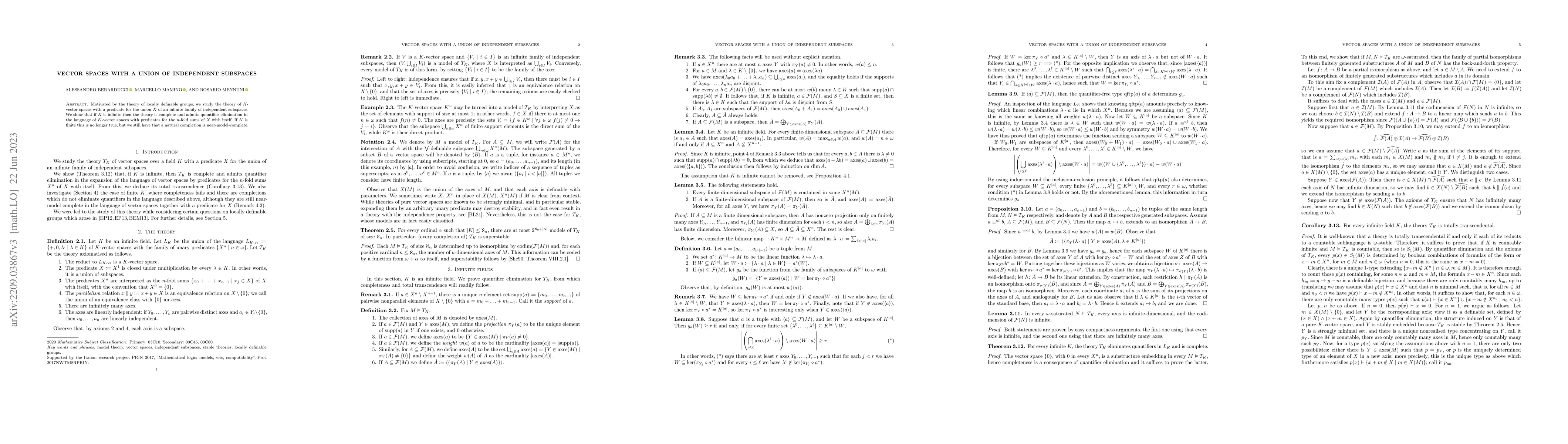 Thumbnail for Vector spaces with a union of independent subspaces