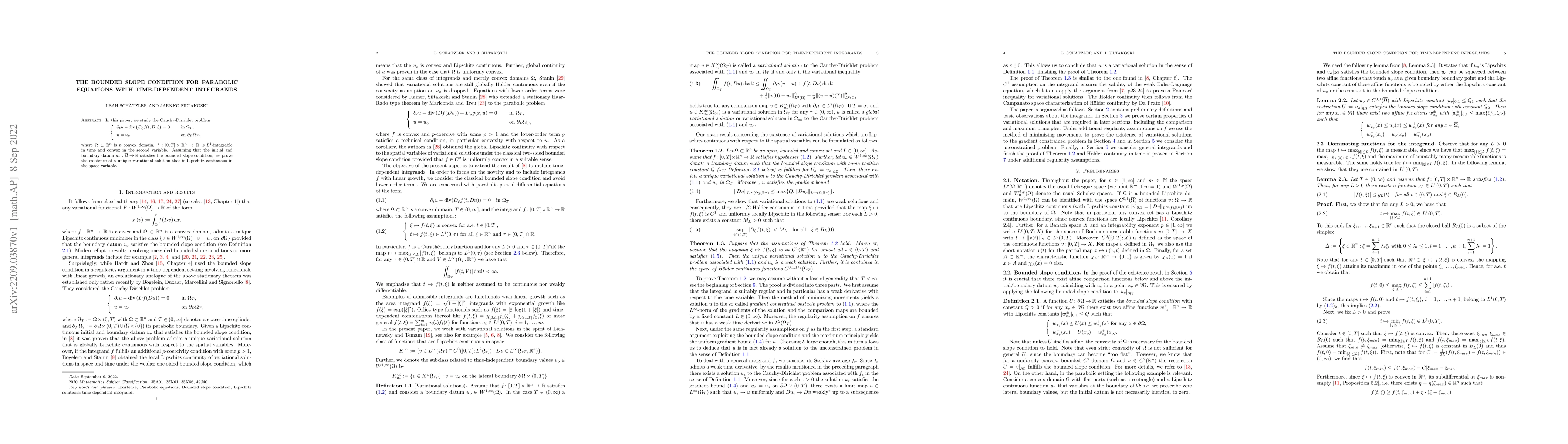 Thumbnail for The bounded slope condition for parabolic equations with time-dependent
  integrands