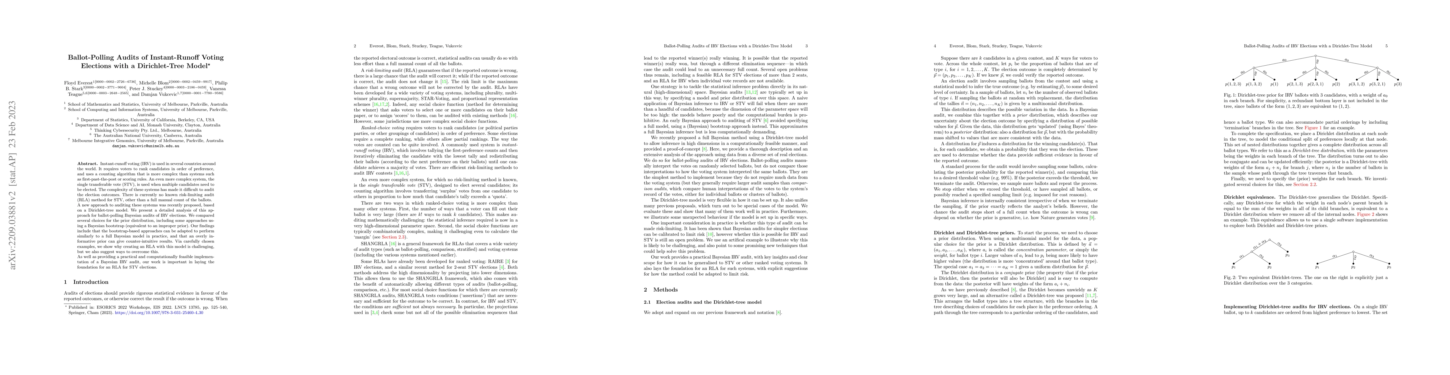 Thumbnail for Ballot-Polling Audits of Instant-Runoff Voting Elections with a
  Dirichlet-Tree Model