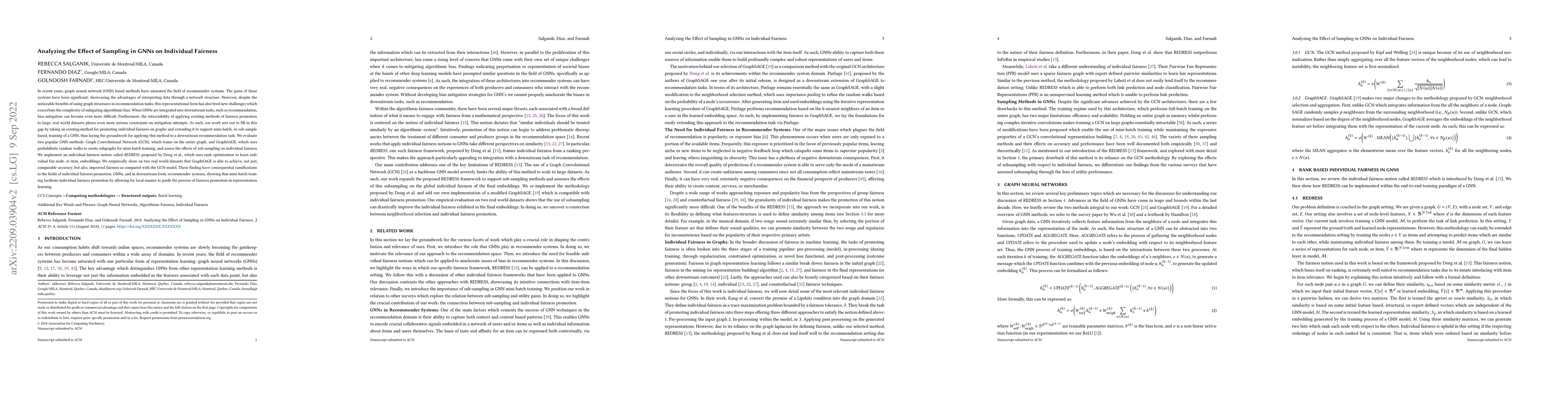 Thumbnail for Analyzing the Effect of Sampling in GNNs on Individual Fairness