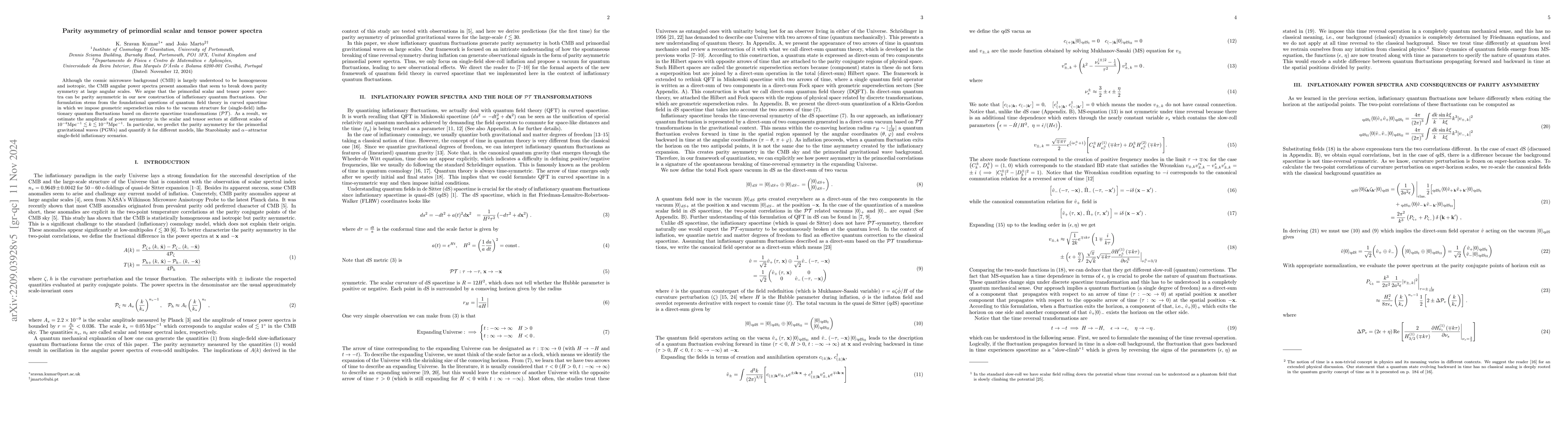 Thumbnail for Parity asymmetry of primordial scalar and tensor power spectra
