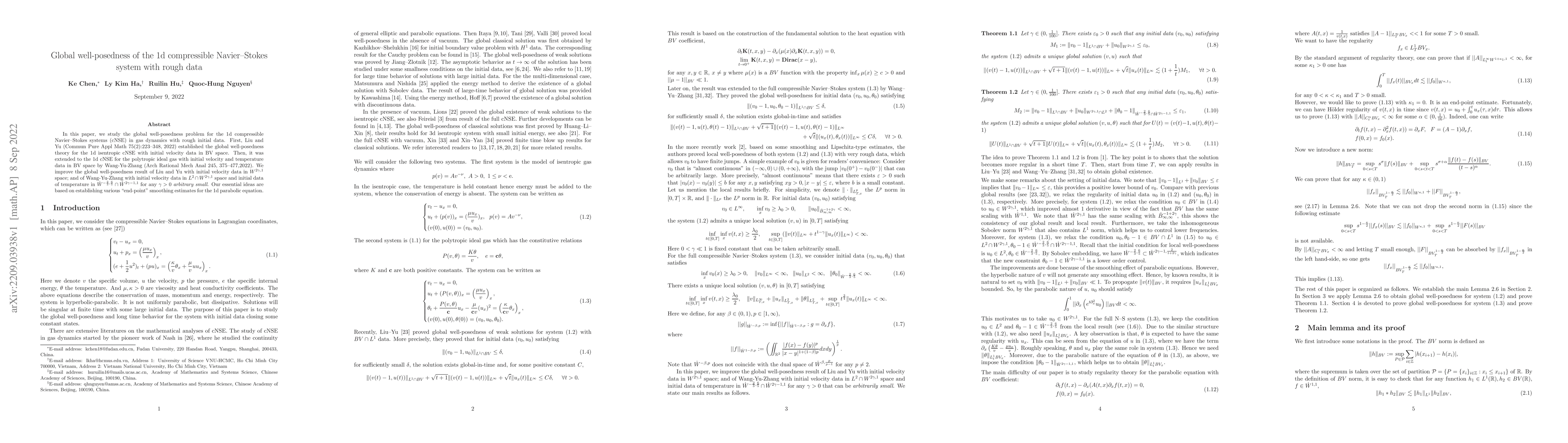 Thumbnail for Global well-posedness of the 1d compressible Navier-Stokes system with
  rough data