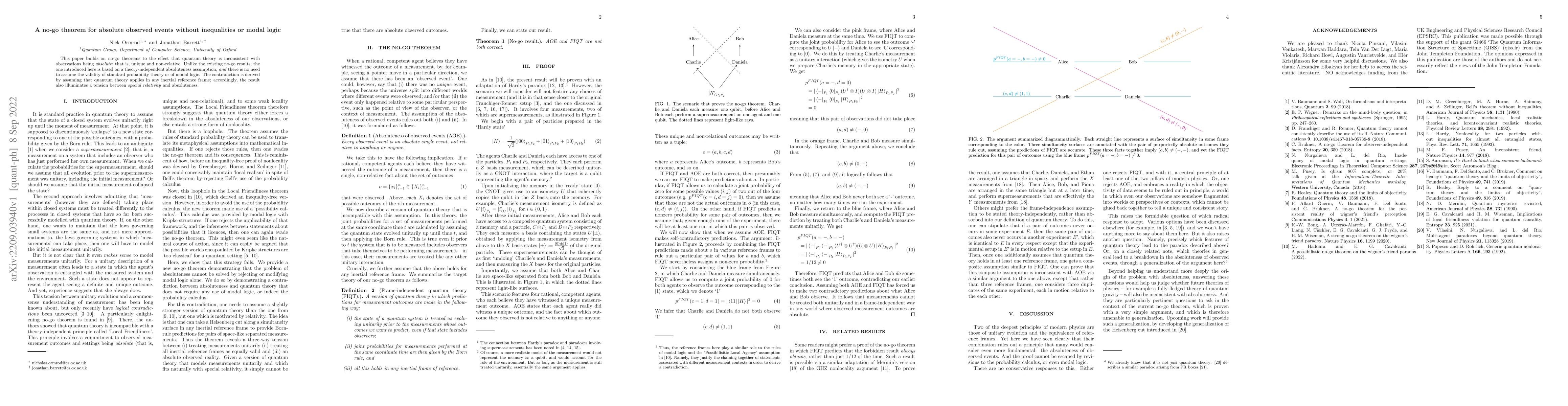 Thumbnail for A no-go theorem for absolute observed events without inequalities or
  modal logic
