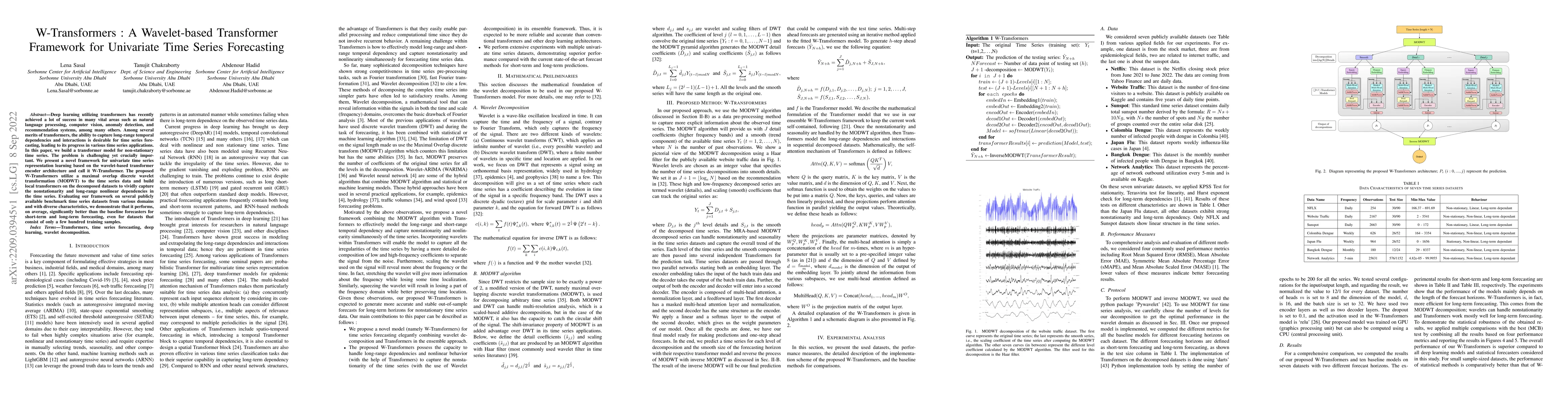 Thumbnail for W-Transformers : A Wavelet-based Transformer Framework for Univariate
  Time Series Forecasting