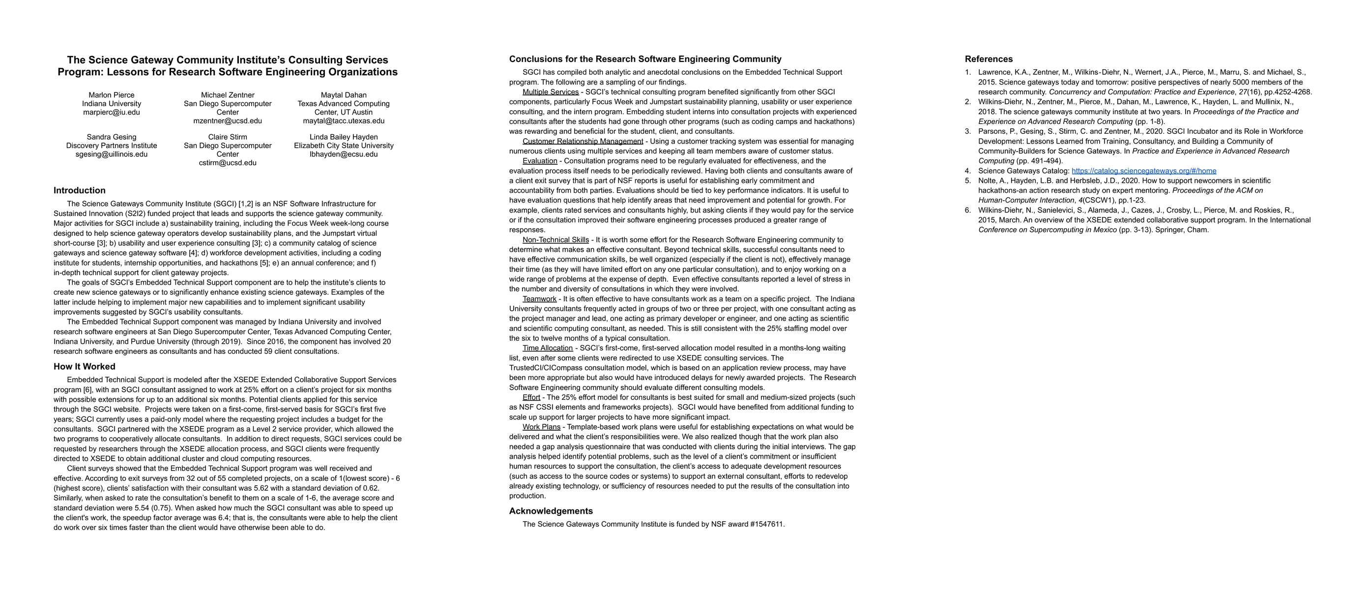 Thumbnail for The Science Gateway Community Institute's Consulting Services Program:
  Lessons for Research Software Engineering Organizations