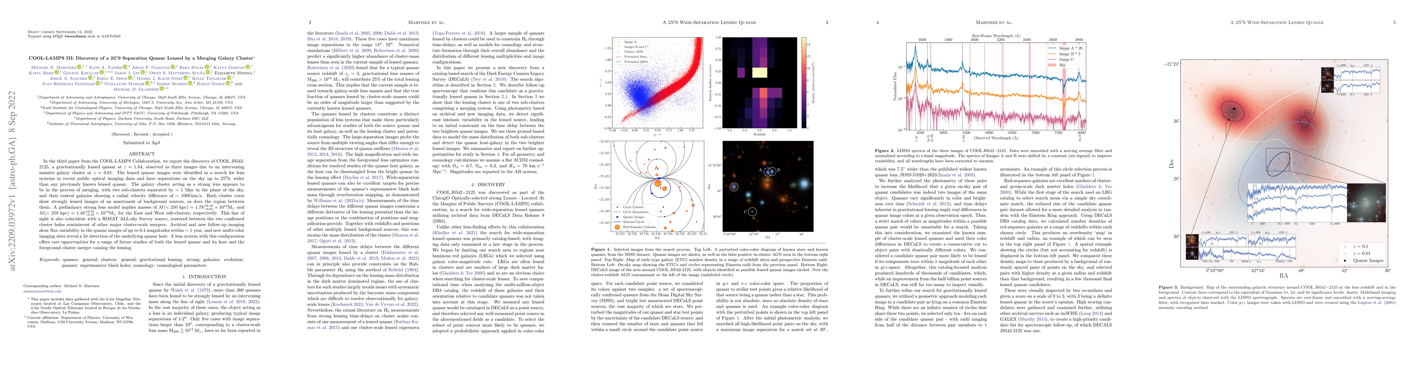 Thumbnail for COOL-LAMPS III: Discovery of a 25".9 Separation Quasar Lensed by a
  Merging Galaxy Cluster