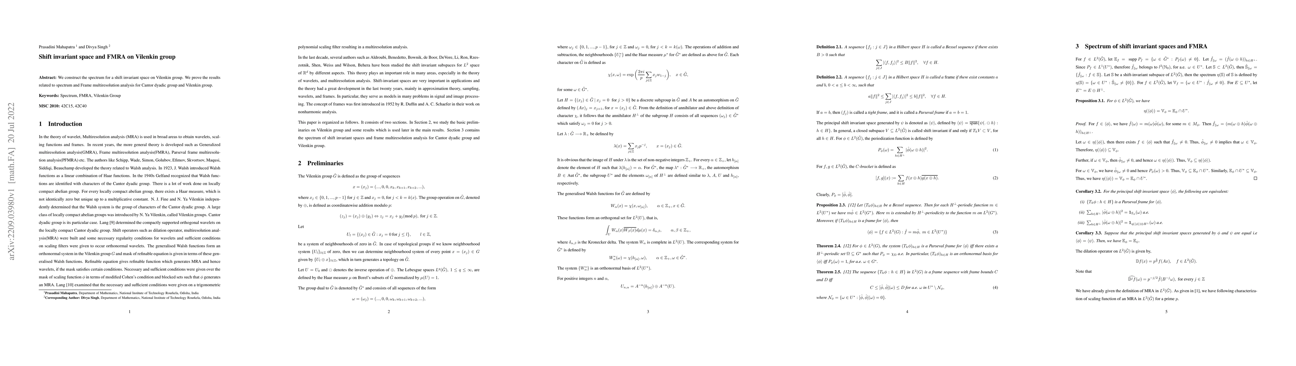 Thumbnail for Shift invariant space and FMRA on Vilenkin group