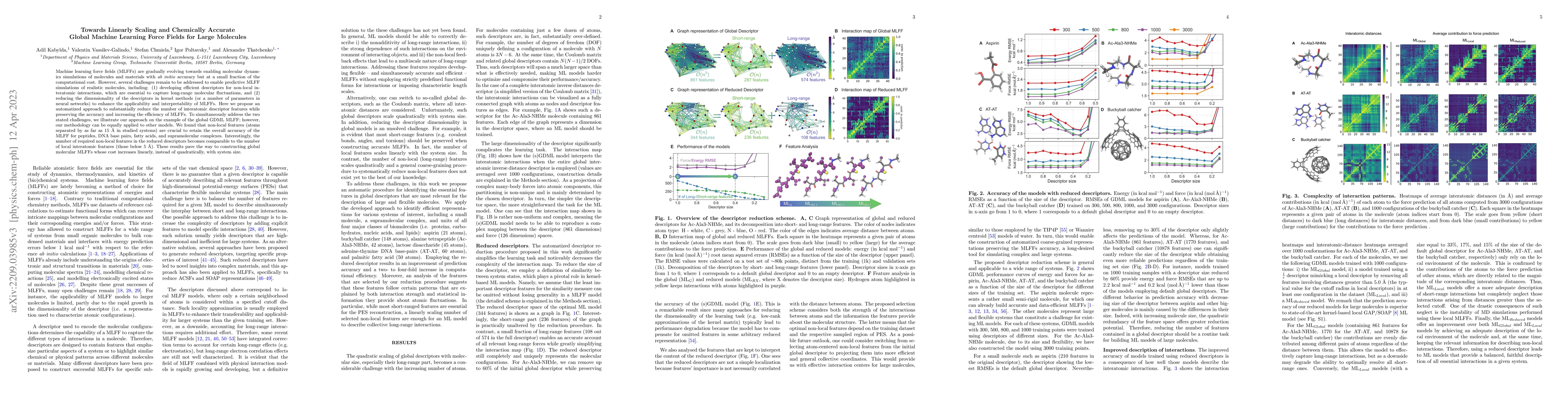 Thumbnail for Towards Linearly Scaling and Chemically Accurate Global Machine Learning
  Force Fields for Large Molecules