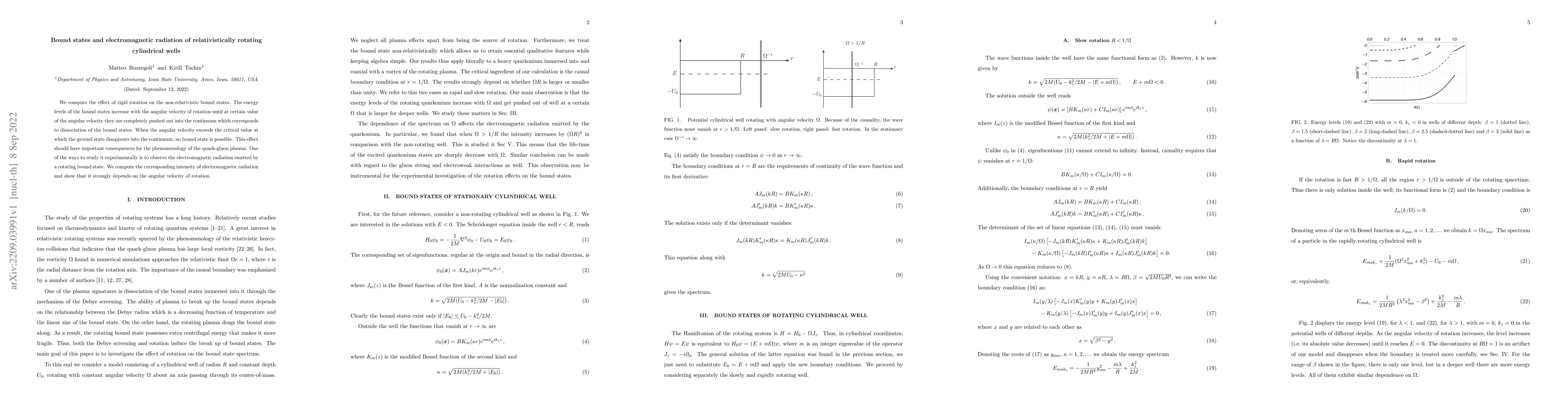 Thumbnail for Bound states and electromagnetic radiation of relativistically rotating
  cylindrical wells