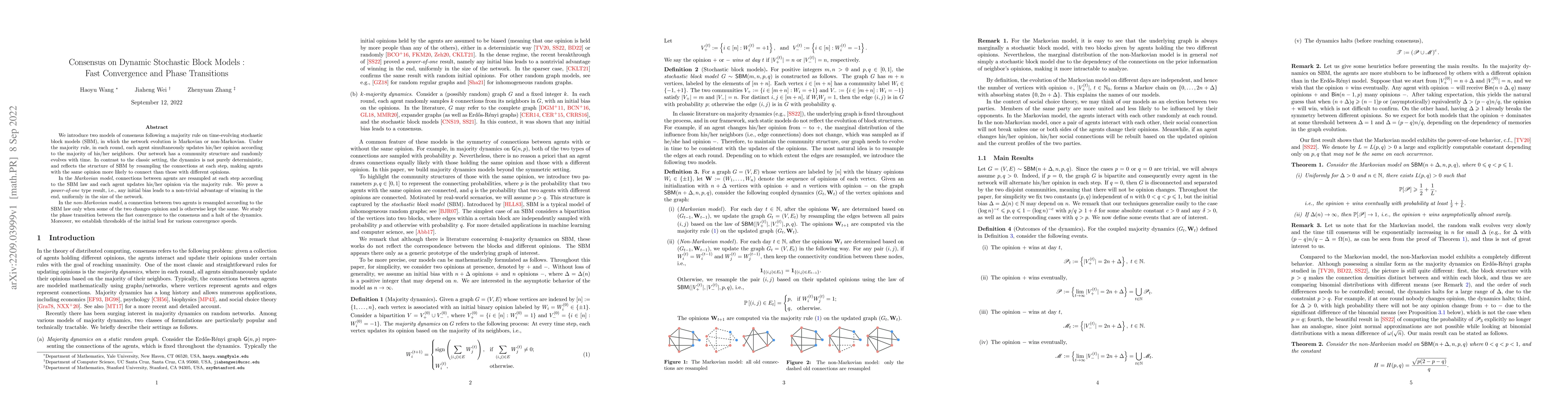 Thumbnail for Consensus on Dynamic Stochastic Block Models: Fast Convergence and Phase
  Transitions