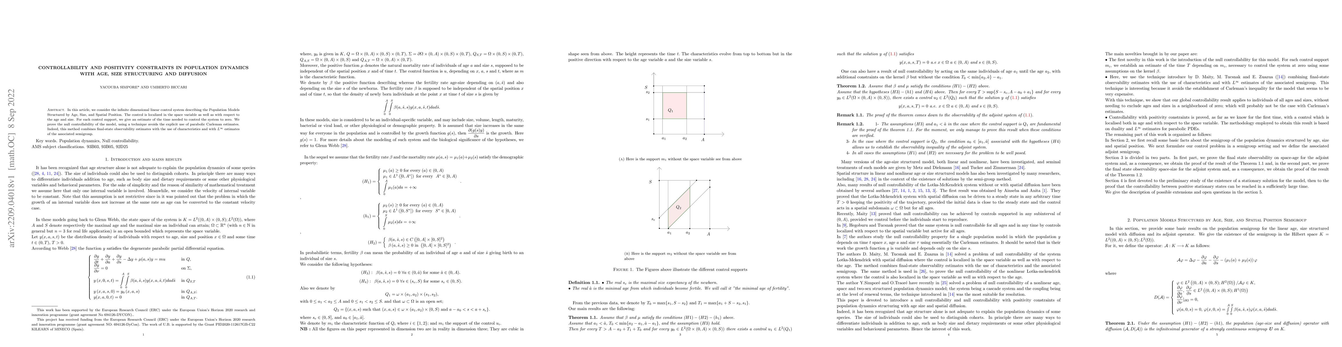 Thumbnail for Controllability and Positivity Constraints in Population Dynamics with
  age, size Structuring and Diffusion