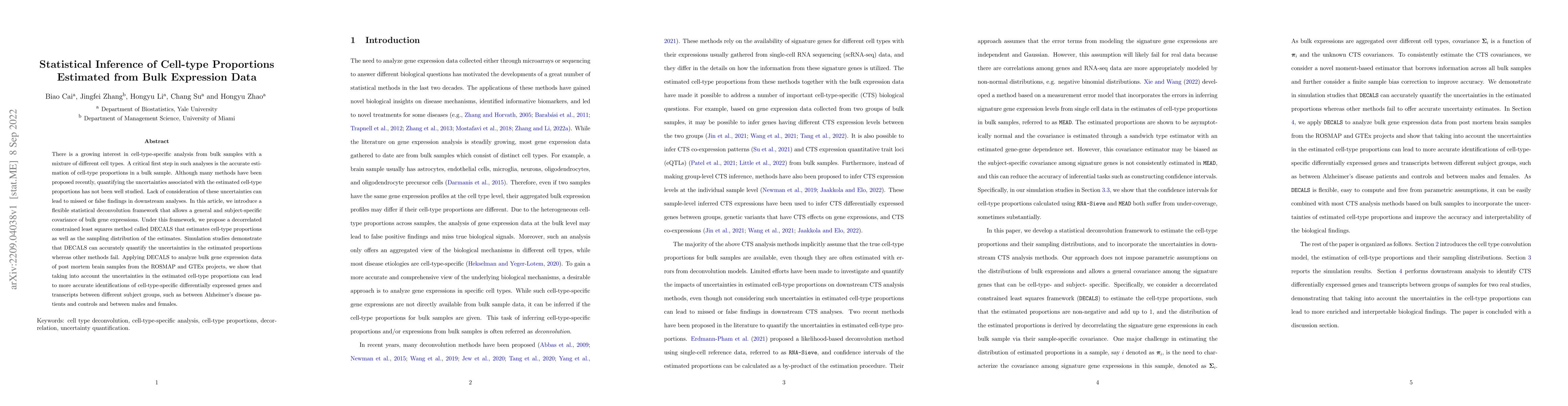 Thumbnail for Statistical Inference of Cell-type Proportions Estimated from Bulk
  Expression Data