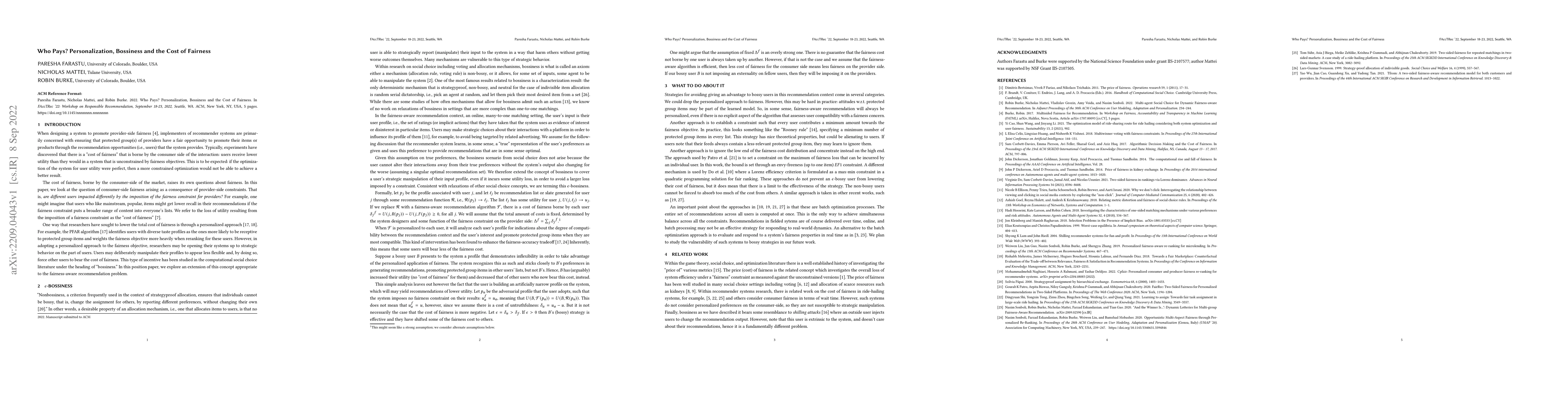Thumbnail for Who Pays? Personalization, Bossiness and the Cost of Fairness